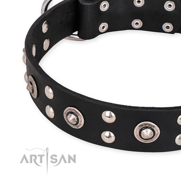 Genuine leather collar with rust-proof D-ring for your lovely four-legged friend