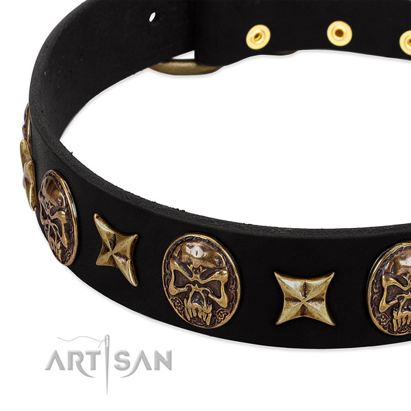 Corrosion resistant buckle on full grain natural leather dog collar for your canine