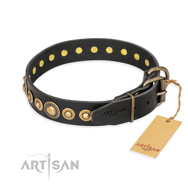 Genuine leather dog collar made of high quality material with rust resistant traditional buckle