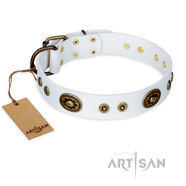 Full grain leather dog collar made of quality material with rust-proof buckle