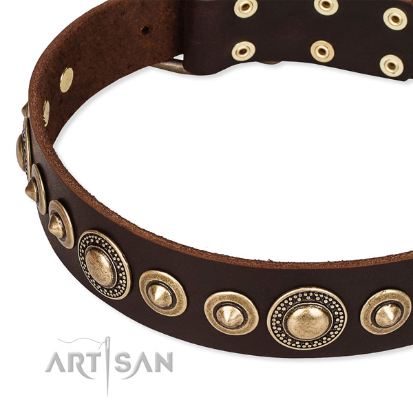 Flexible full grain genuine leather dog collar created for your beautiful four-legged friend