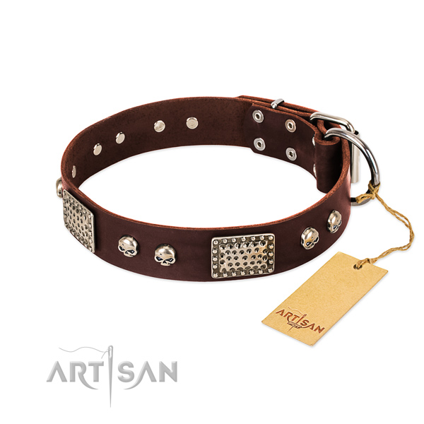 Adjustable leather dog collar for everyday walking your pet