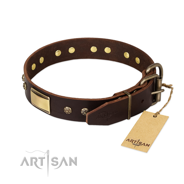 Convenient genuine leather collar for your four-legged friend