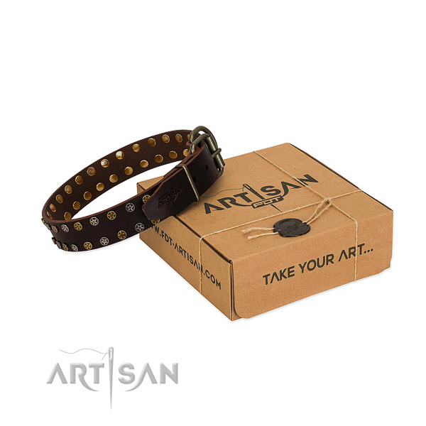 Daily use top rate full grain genuine leather dog collar with studs