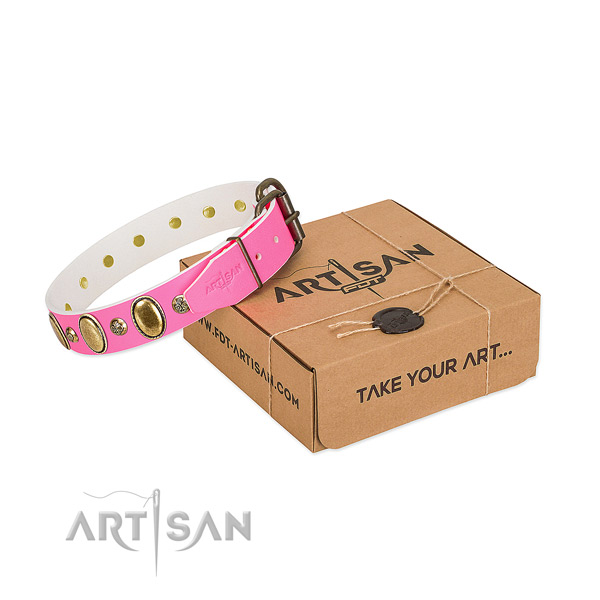 Exceptional full grain genuine leather dog collar with corrosion resistant traditional buckle