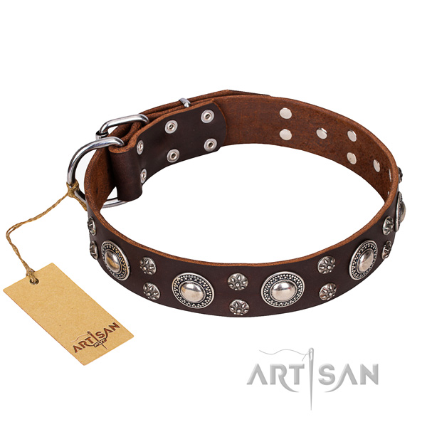 Comfortable wearing dog collar of high quality full grain genuine leather with studs