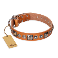"Era of Future" FDT Artisan Handcrafted Tan Leather German Shepherd Collar with Decorations "Era of Future" FDT Artisan Handcrafted Tan Leather German Shepherd Collar with Decorations
