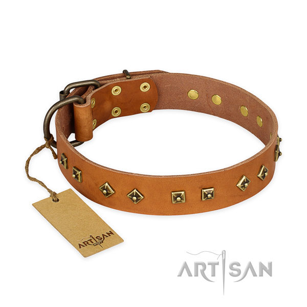 Amazing natural leather dog collar with rust-proof D-ring