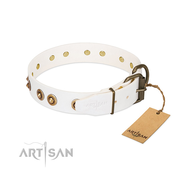Reliable buckle on full grain genuine leather dog collar for your doggie