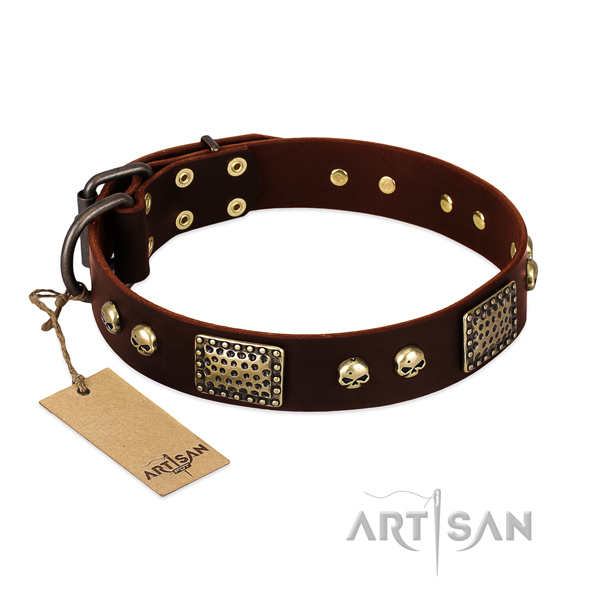 Easy adjustable genuine leather dog collar for basic training your doggie