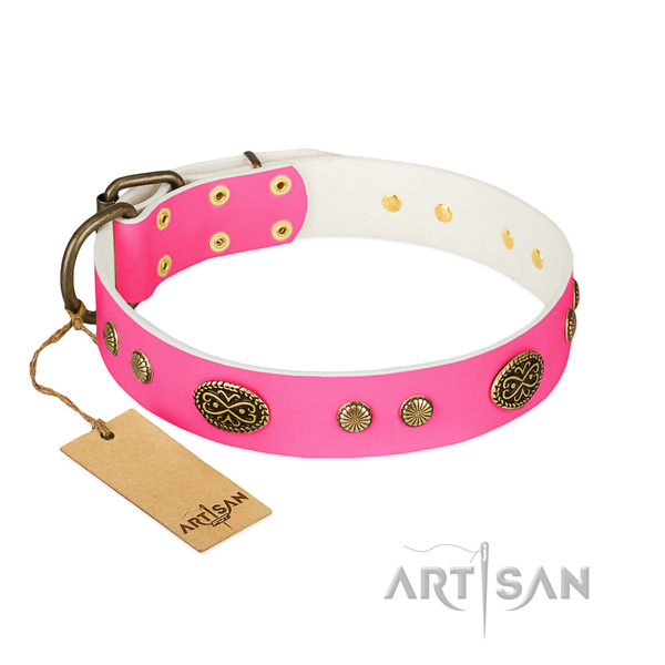 Strong decorations on genuine leather dog collar for your pet