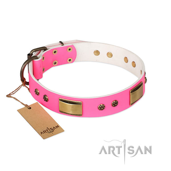 Easy adjustable natural genuine leather collar for your dog