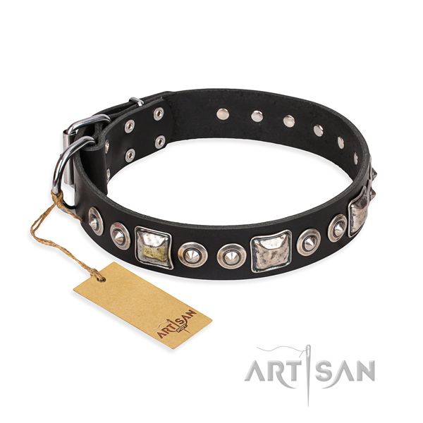 Genuine leather dog collar made of soft material with durable traditional buckle