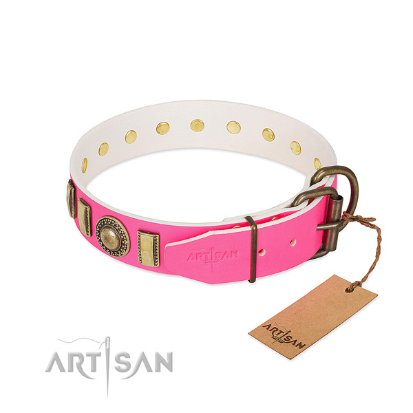 High quality full grain leather dog collar created for your doggie