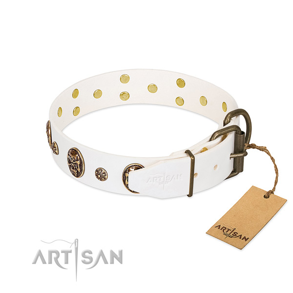 Corrosion resistant fittings on full grain genuine leather dog collar for your four-legged friend
