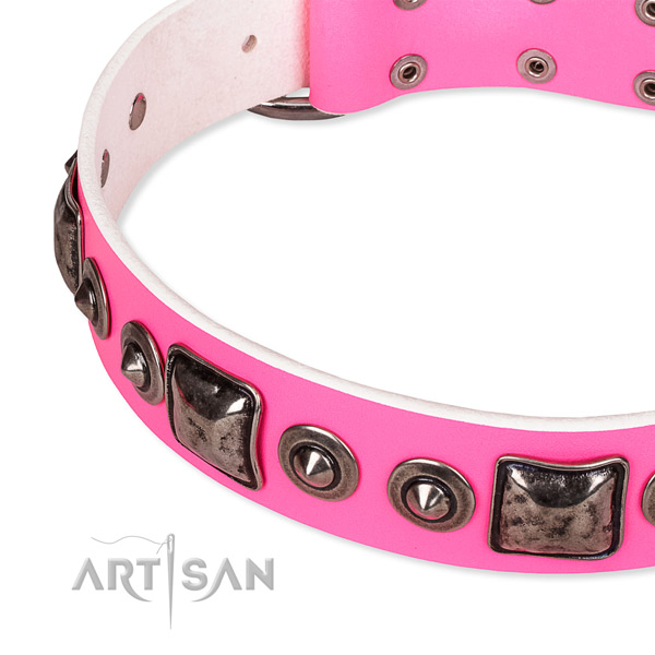 Soft to touch full grain leather dog collar made for your handsome dog