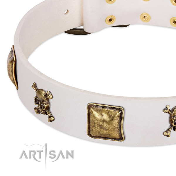 Daily walking full grain natural leather dog collar with remarkable decorations