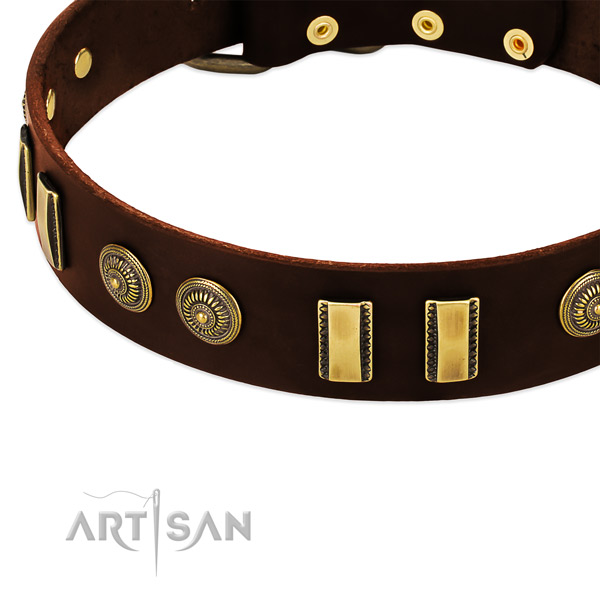 Corrosion proof adornments on genuine leather dog collar for your pet