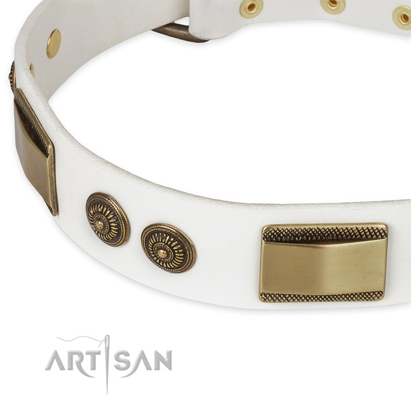 Reliable D-ring on full grain leather dog collar for your dog