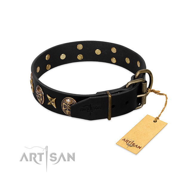 Strong D-ring on full grain natural leather dog collar for your pet