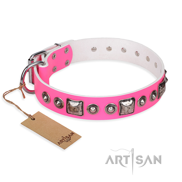 Full grain genuine leather dog collar made of soft material with rust-proof fittings