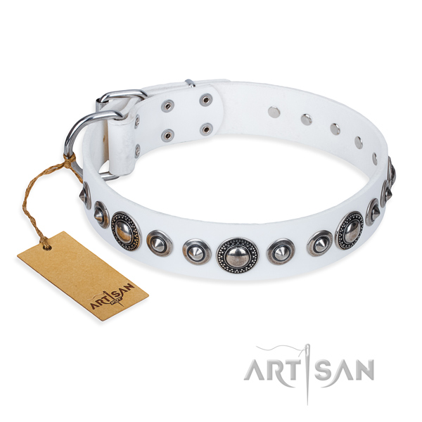 Full grain leather dog collar made of top notch material with corrosion resistant D-ring