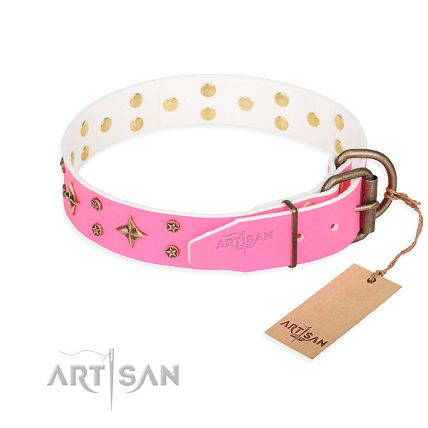 Handy use studded dog collar of top notch natural leather