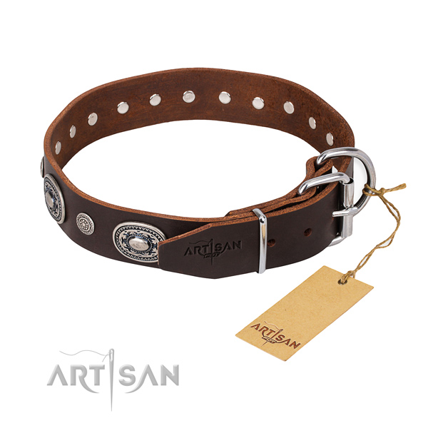 Reliable full grain leather dog collar created for fancy walking