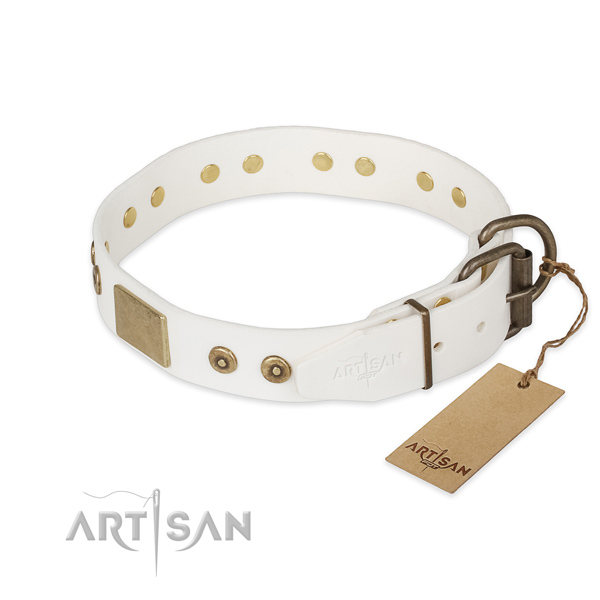 Corrosion resistant D-ring on full grain leather collar for fancy walking your canine