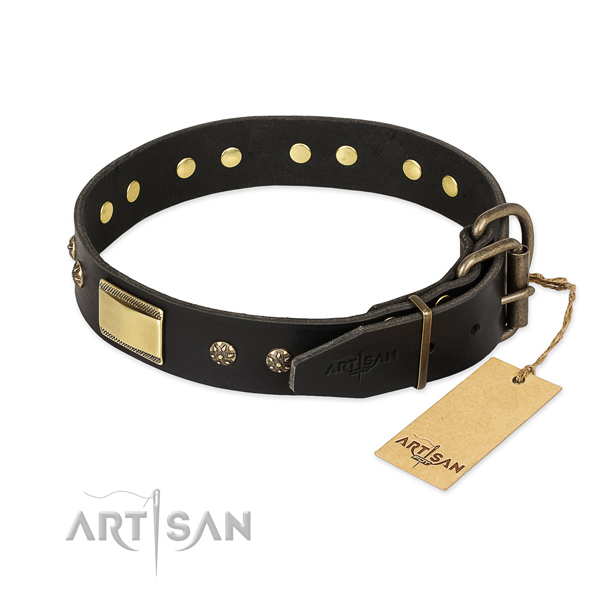 Leather dog collar with corrosion proof D-ring and studs