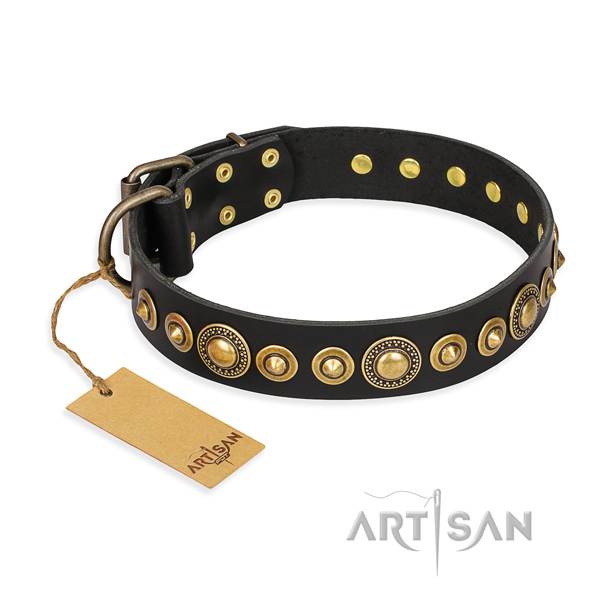 Reliable leather dog collar handmade for basic training