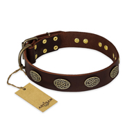 "Chocolate kiss" FDT Artisan Leather German Shepherd Collar with Old Bronze Look Oval Plates "Chocolate kiss" FDT Artisan Leather German Shepherd Collar with Old Bronze Look Oval Plates