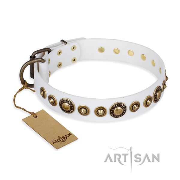 Top rate natural genuine leather collar crafted for your pet