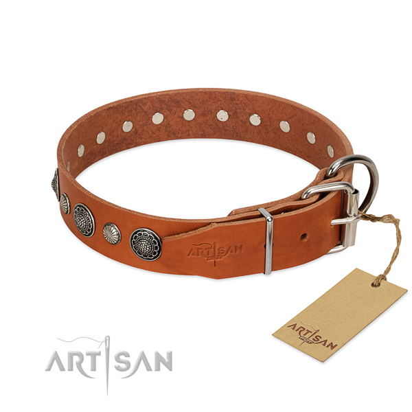 Flexible full grain leather dog collar with rust-proof fittings