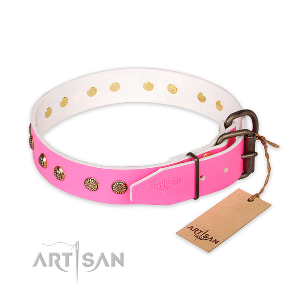 Corrosion resistant traditional buckle on full grain leather collar for your stylish dog