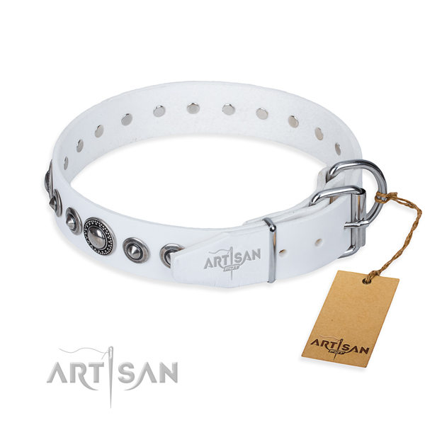 Full grain leather dog collar made of soft to touch material with durable adornments