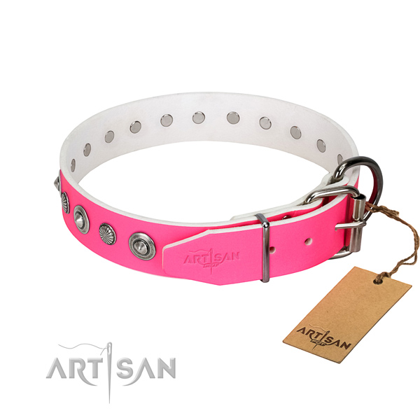 Strong natural leather dog collar with inimitable embellishments
