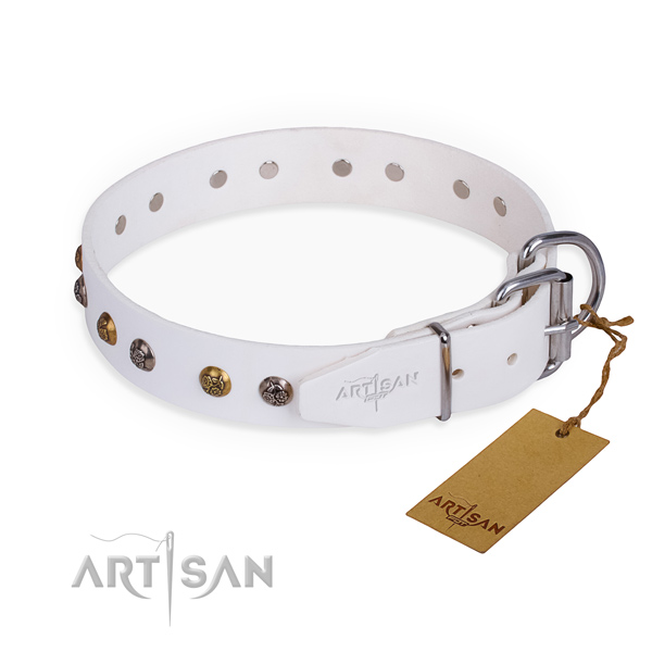 Full grain genuine leather dog collar with fashionable durable studs