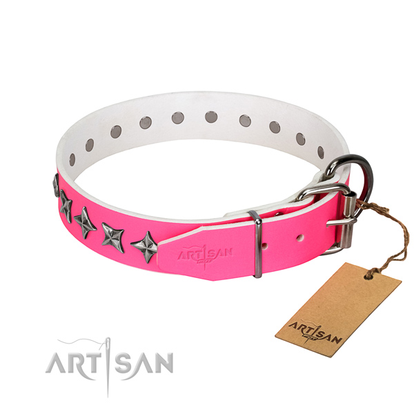 Best quality natural leather dog collar with extraordinary decorations