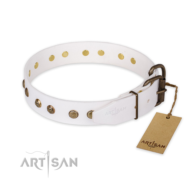 Durable hardware on full grain genuine leather collar for your stylish pet