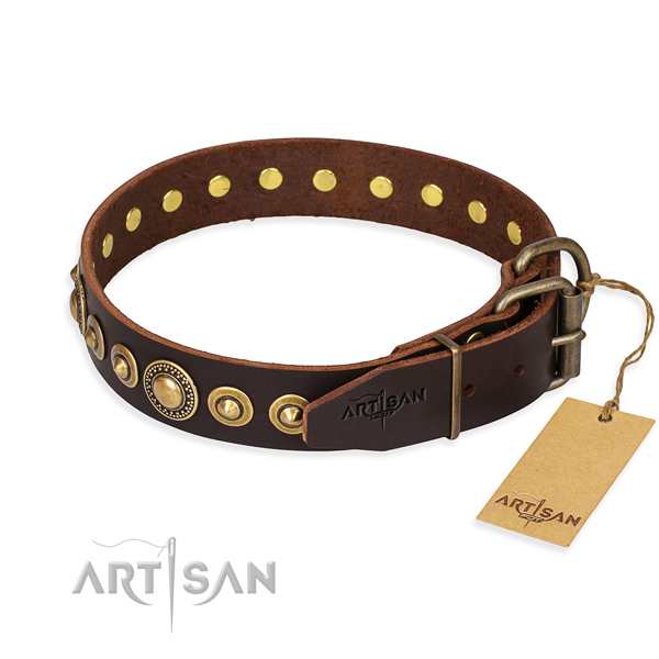 Strong genuine leather dog collar made for basic training
