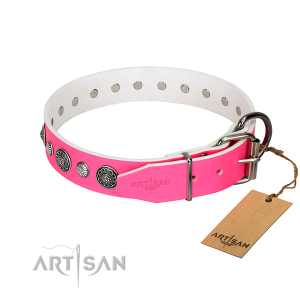 Top notch Full grain natural leather dog collar with corrosion proof D-ring