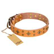 "Top-Flight" FDT Artisan Adorned Tan Leather German Shepherd Collar