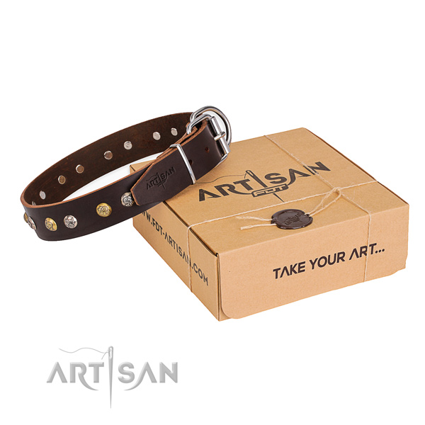 Durable full grain genuine leather dog collar created for daily use