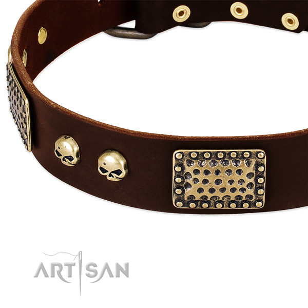 Reliable decorations on full grain genuine leather dog collar for your dog