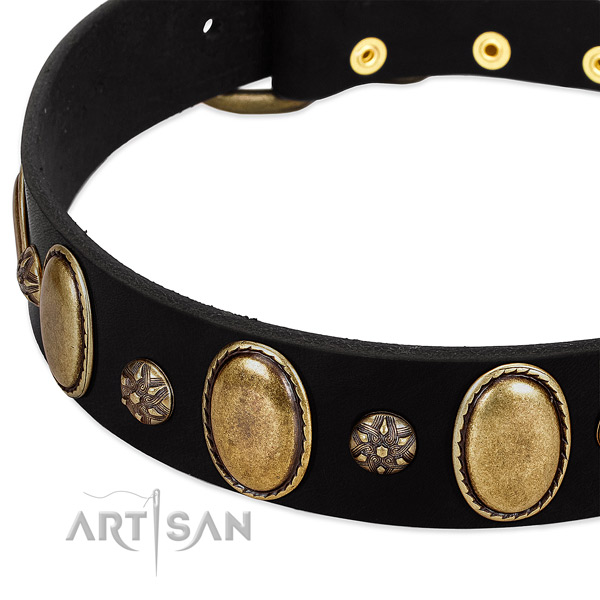 Daily use soft full grain leather dog collar