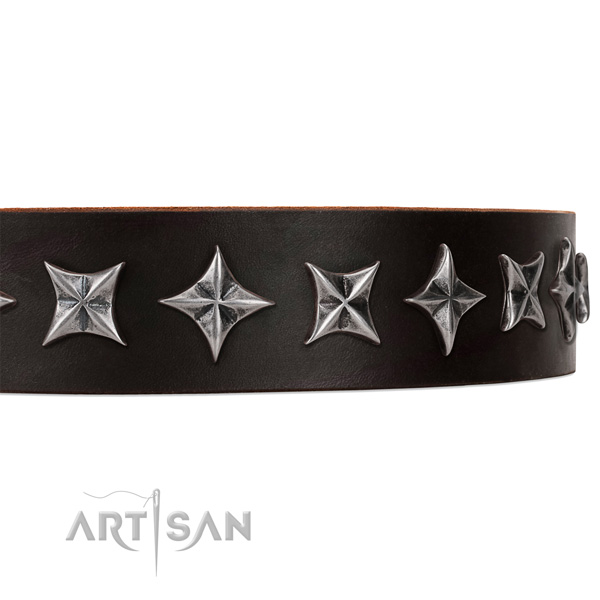 Handy use studded dog collar of strong full grain natural leather