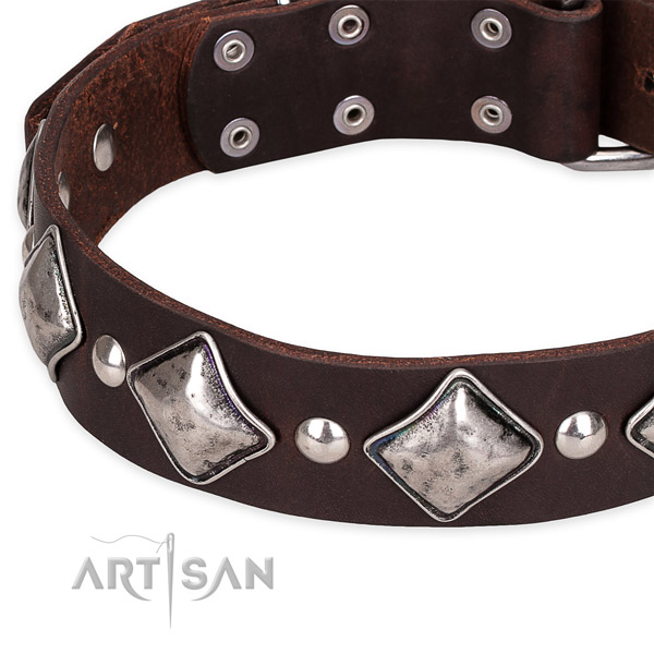 Comfy wearing embellished dog collar of fine quality full grain genuine leather