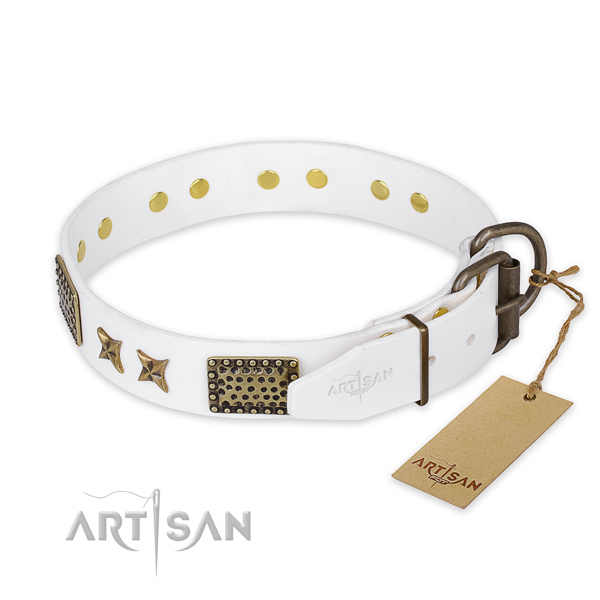 Corrosion resistant D-ring on full grain leather collar for your attractive pet