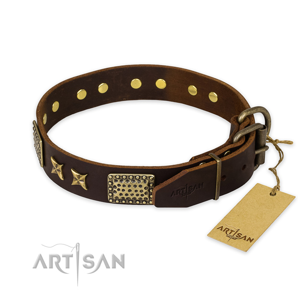 Durable fittings on natural genuine leather collar for your lovely four-legged friend